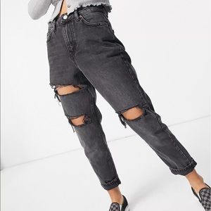 Topshop Ripped Mom Jeans Washed Black